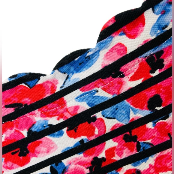 Scalloped boatneck neck 100% cotton stripe and floral tee - Picture 2 of 9